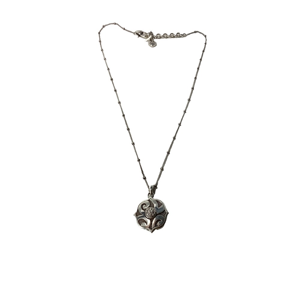 Brighton Necklace Knotted Silver Chain W/ Crystal Encrusted Pendant 16"